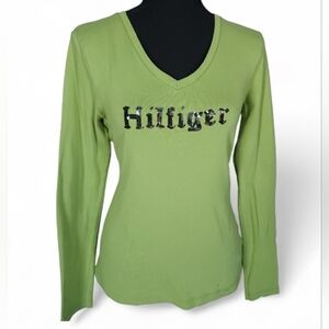 Y2K Tommy Hilfiger Sequin Mcbling Spellout Long Sleeve Top Sz L